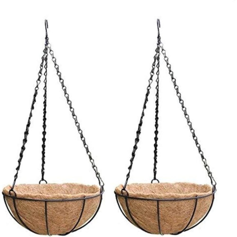 2 Pack 8" Metal Hanging Planter Basket with Coco Coir Liner, Small Round Wire